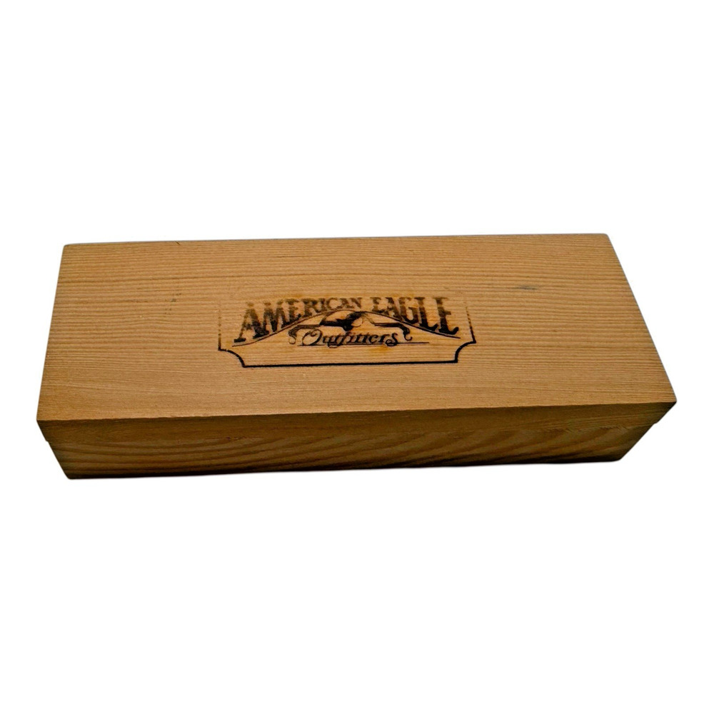 VTG 1980's Solid Brass Shaving Razor American Eagle Outfitters w/ Wood Box Case - Picture 9 of 10
